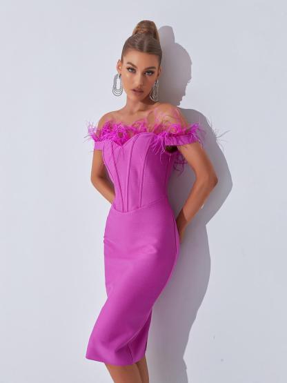Off Shoulder Feather Corset Bandage Dress-Mix MIx Style