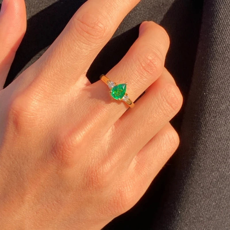 Fine Gren Pear Cut Moissanite Diamondss 18k Vermeil Gold Plated Solitarie Engagement Ring-Mix MIx Style