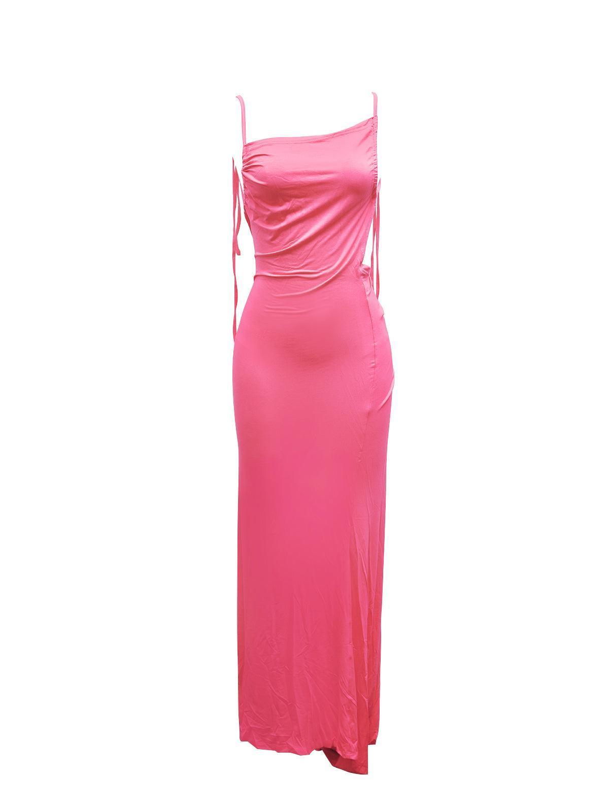 Backless Ruched Maxi Dress In Pink | Mix Mix Style [Hot Seller]-Mix MIx Style