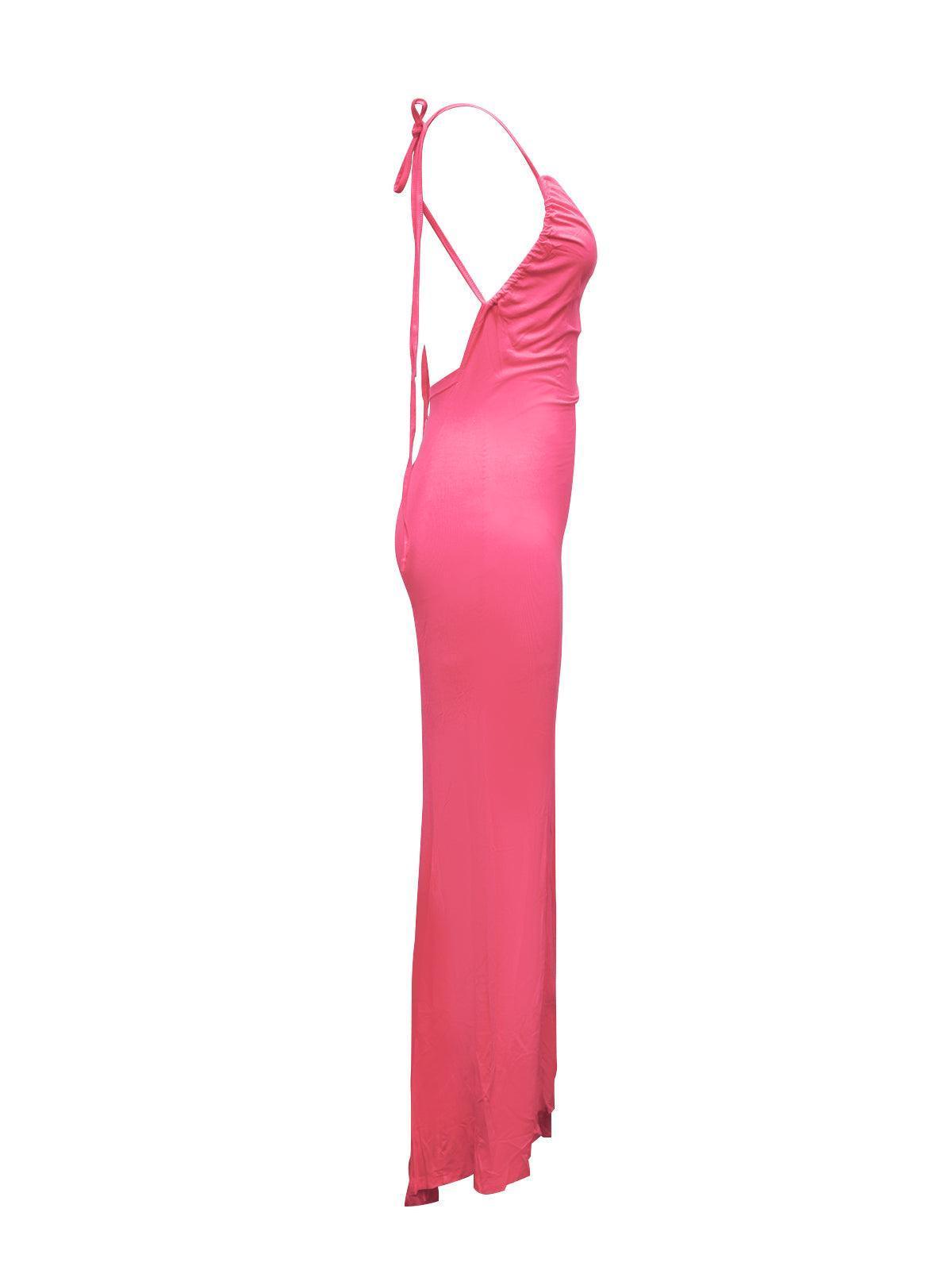 Backless Ruched Maxi Dress In Pink | Mix Mix Style [Hot Seller]-Mix MIx Style