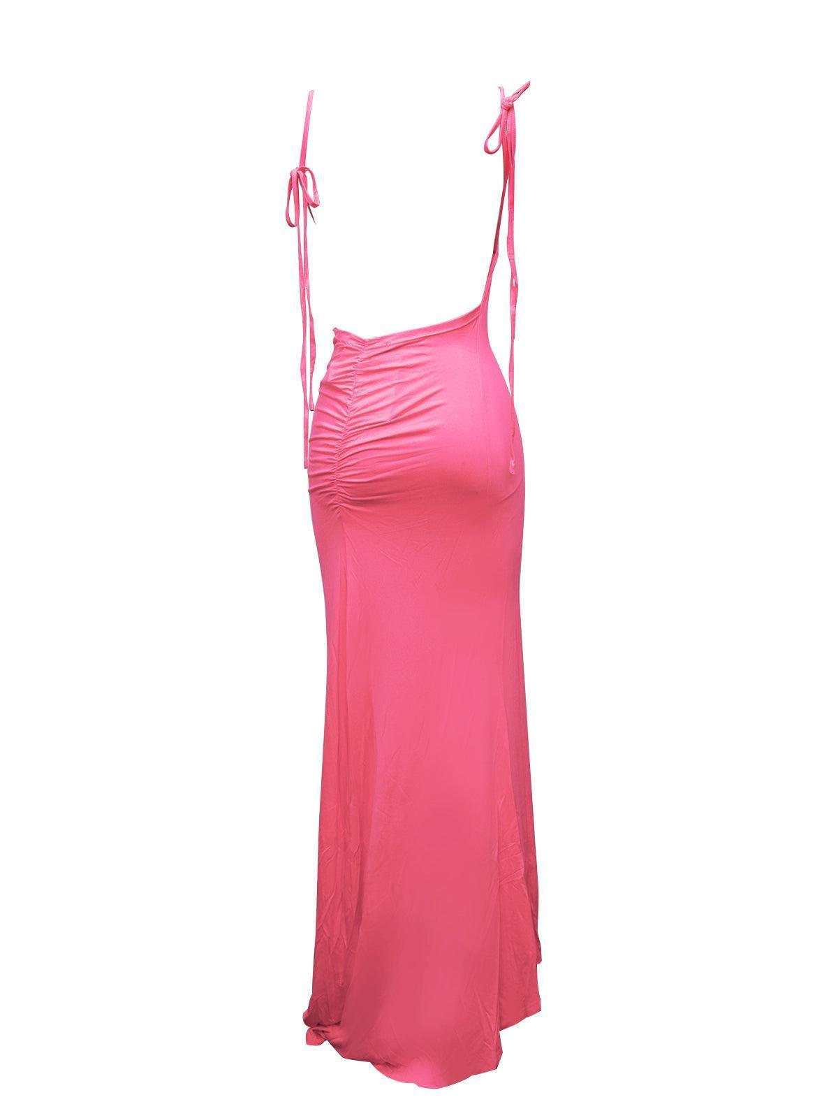 Backless Ruched Maxi Dress In Pink | Mix Mix Style [Hot Seller]-Mix MIx Style