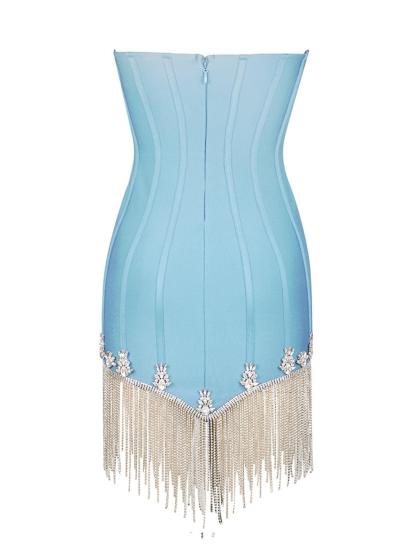 Strapless Fringe Bandage Dress In Sky-Mix MIx Style