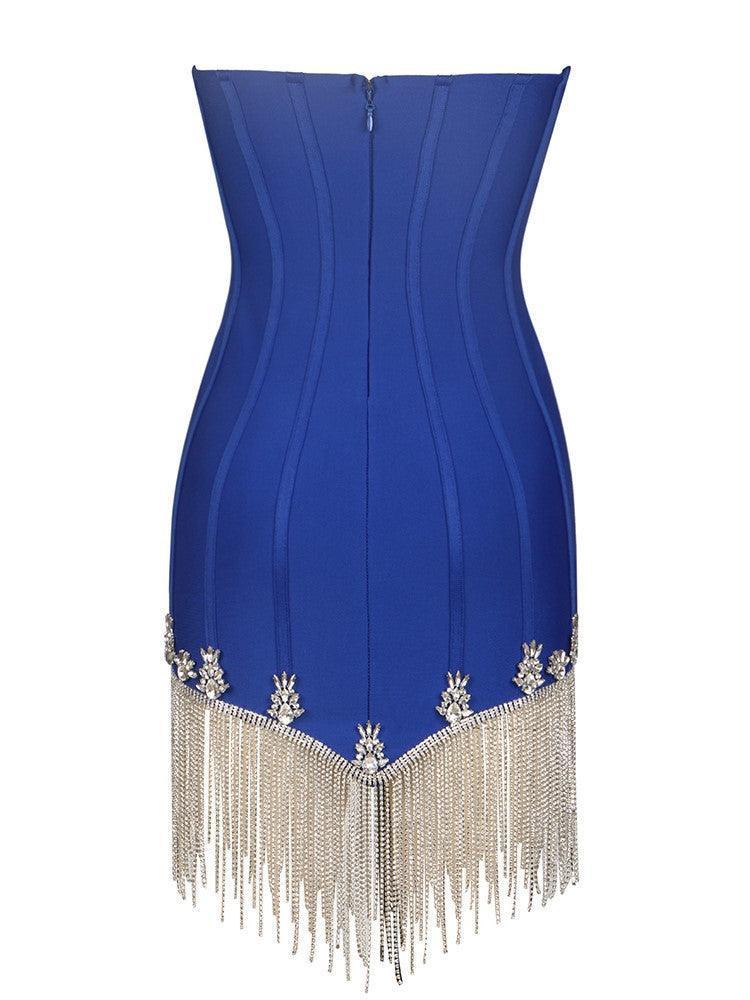 Strapless Fringe Bandage Dress In Royal Blue-Mix MIx Style