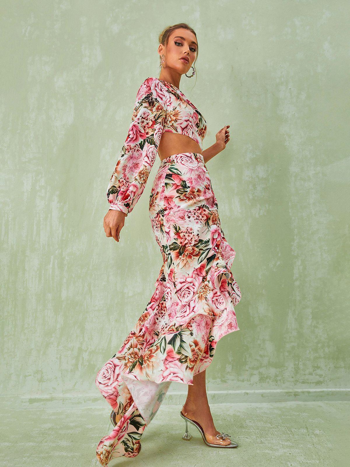 One Shoulder Floral Maxi Dress In Pink | Mix Mix Style [Hot Seller]-Mix MIx Style