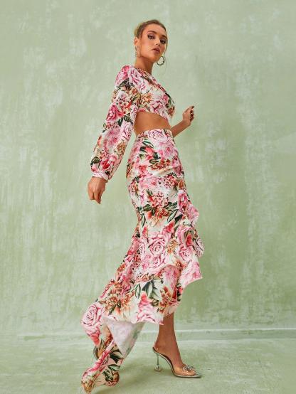 One Shoulder Floral Maxi Dress In Pink | Mix Mix Style [Hot Seller]-Mix MIx Style