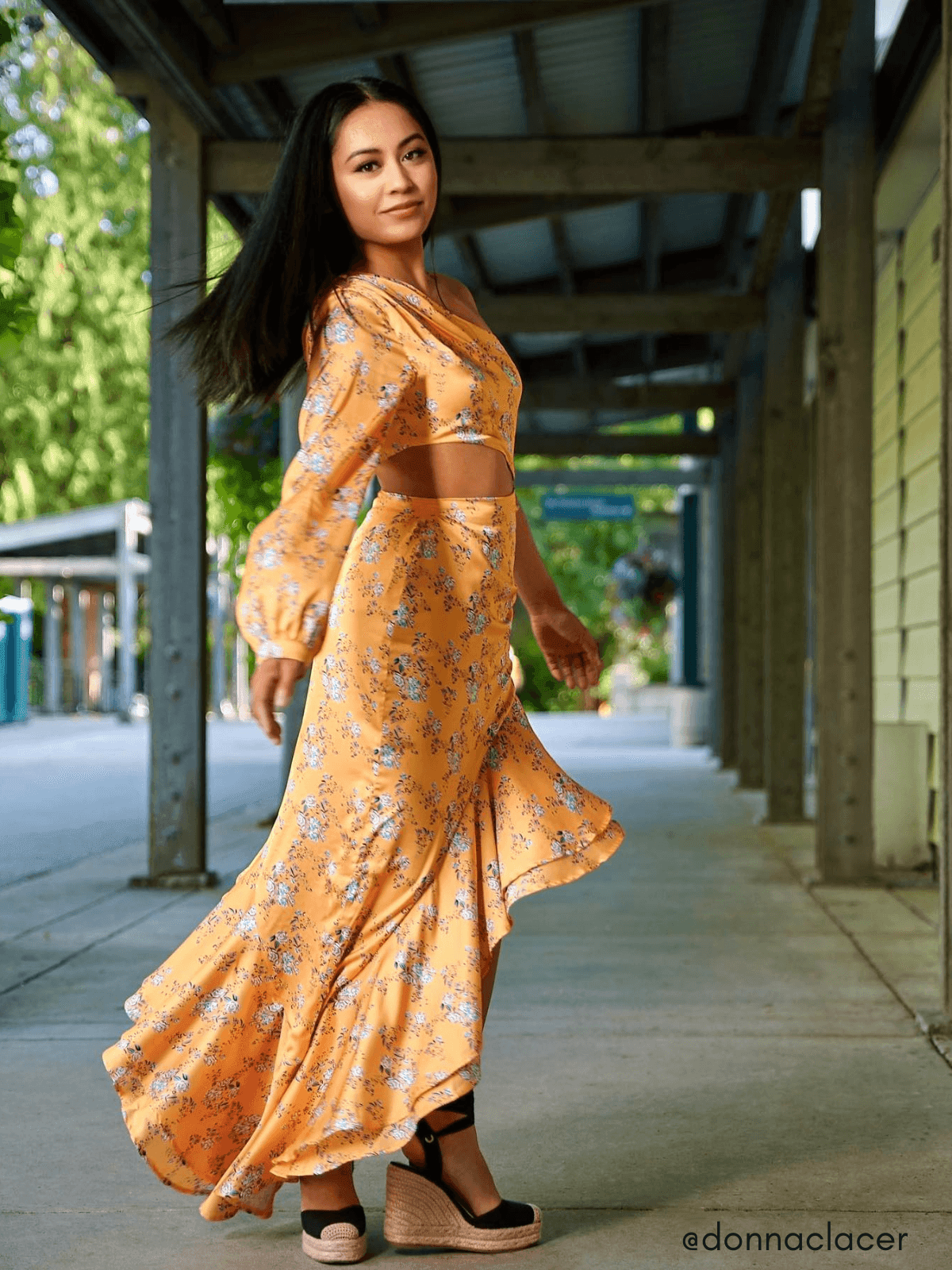 One Shoulder Floral Maxi Dress In Yellow-Mix MIx Style