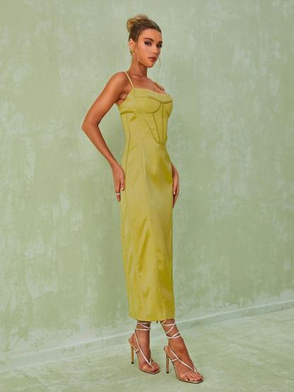 Satin Corset Midi Dress In Green | Mix Mix Style [Hot Seller]-Mix MIx Style