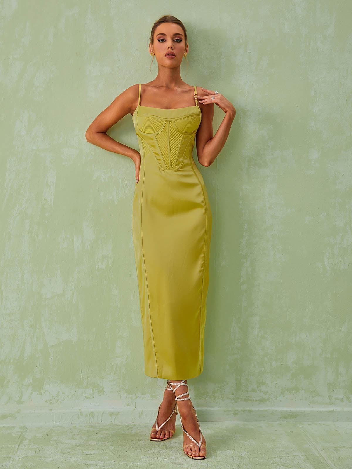 Satin Corset Midi Dress In Green | Mix Mix Style [Hot Seller]-Mix MIx Style