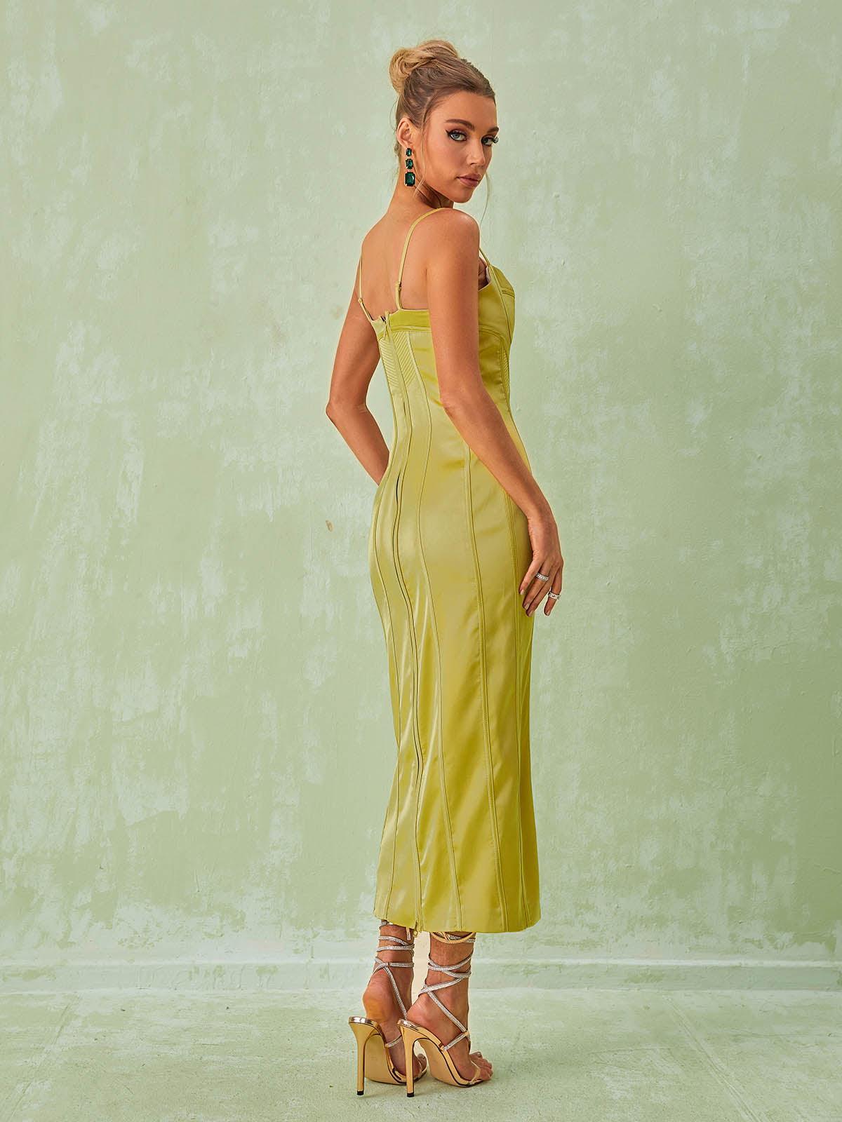 Satin Corset Midi Dress In Green | Mix Mix Style [Hot Seller]-Mix MIx Style