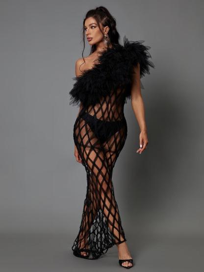 One Shoulder Tulle Maxi Dress in black | Mix Mix Style [Hot Seller]-Mix MIx Style