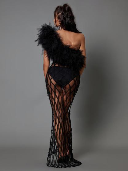 One Shoulder Tulle Maxi Dress in black | Mix Mix Style [Hot Seller]-Mix MIx Style