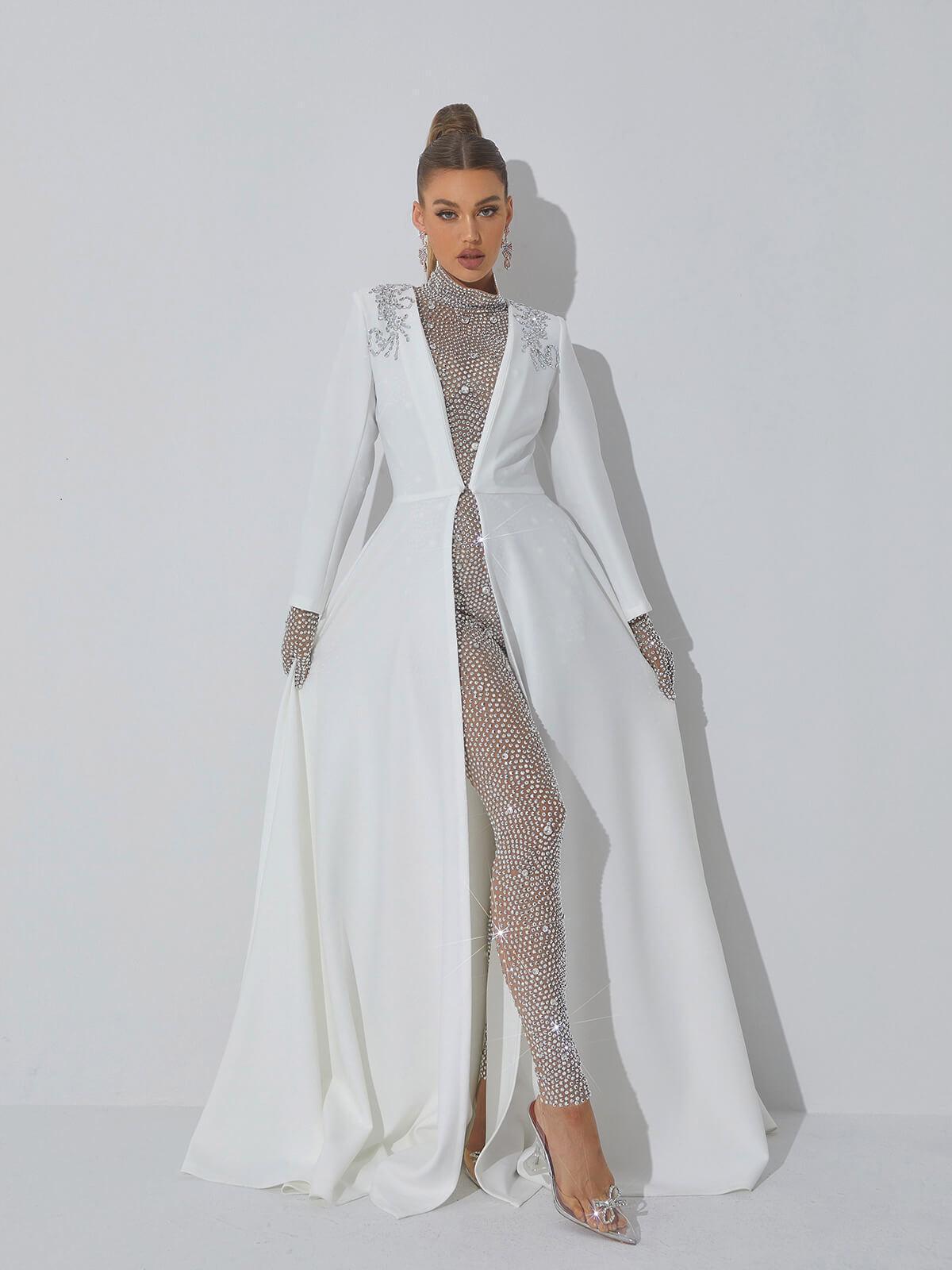 Trendy Silver Rhinestone Mesh Jumpsuit | Mix Mix Style [Hot Seller]-Mix MIx Style