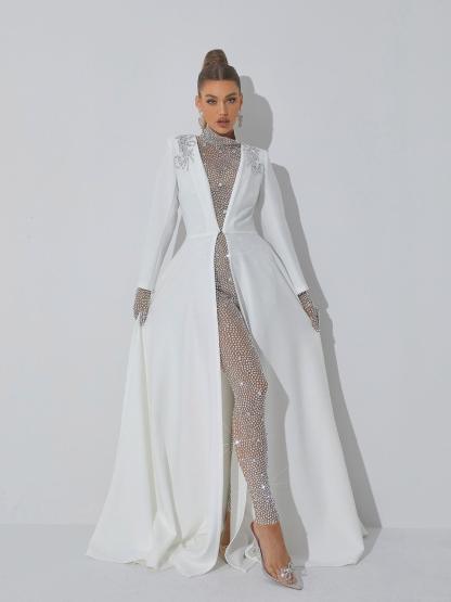 Trendy Silver Rhinestone Mesh Jumpsuit | Mix Mix Style [Hot Seller]-Mix MIx Style