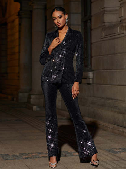 Black Sequin Blazer & Maxi Skirt Set | Mix Mix Style [Hot Seller]-Mix MIx Style