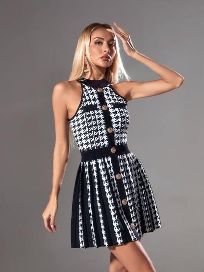 Amadea Houndstooth Knitted Mini Dress-Mix MIx Style