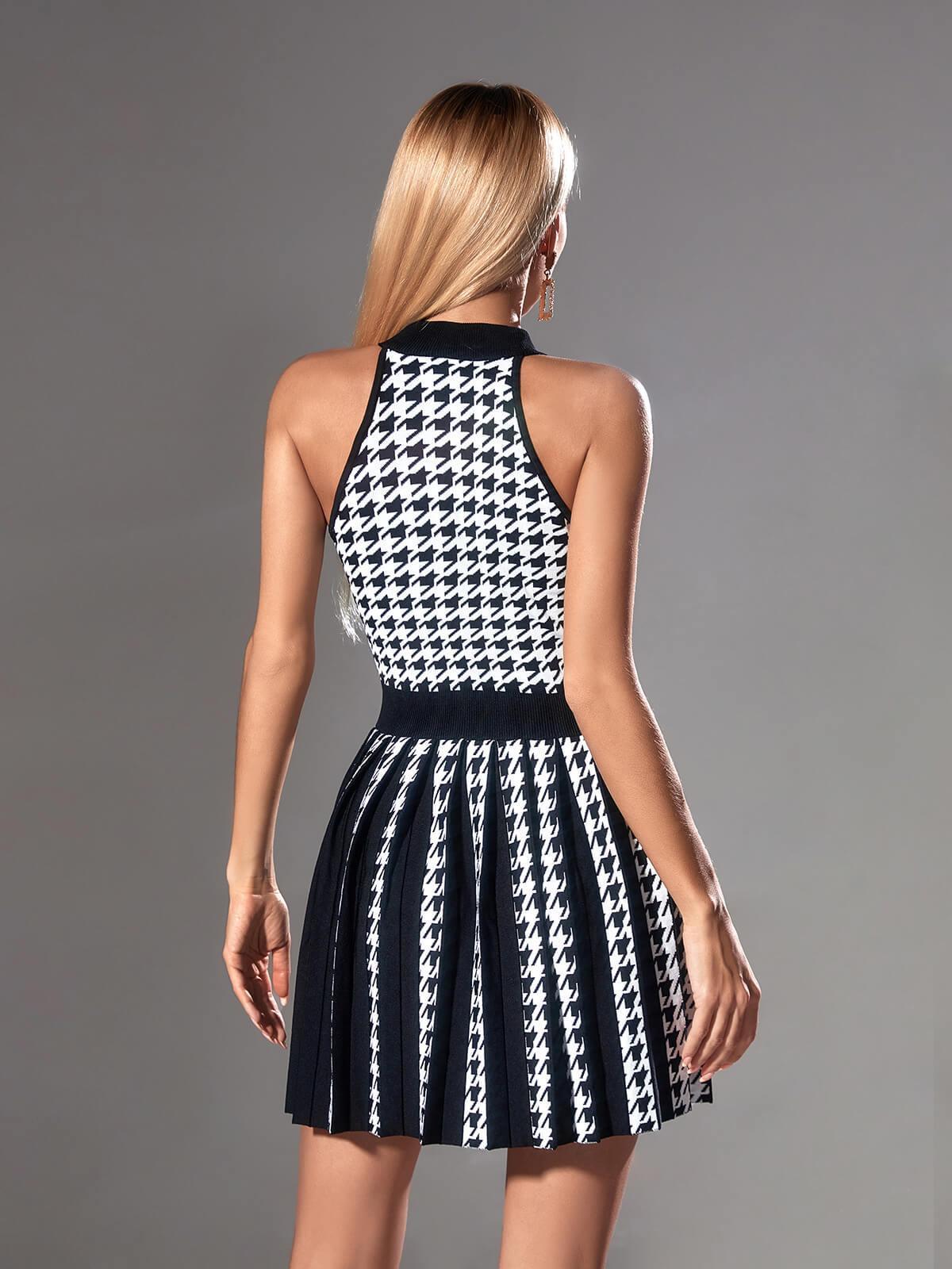 Amadea Houndstooth Knitted Mini Dress-Mix MIx Style