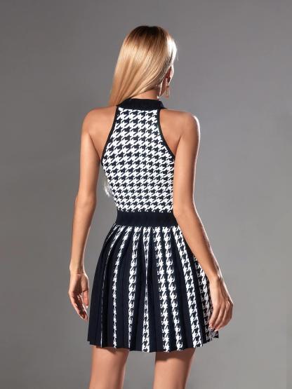 Amadea Houndstooth Knitted Mini Dress-Mix MIx Style
