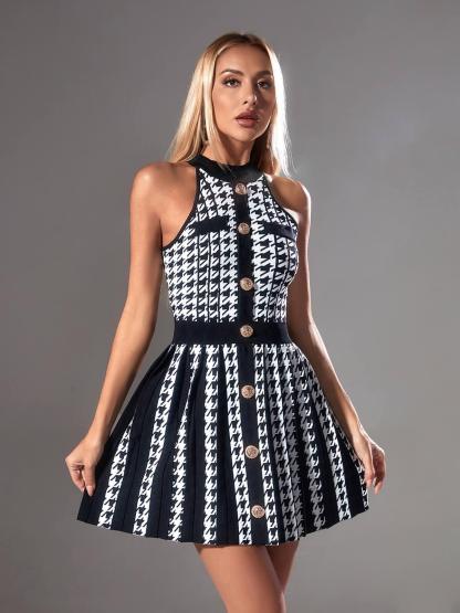 Amadea Houndstooth Knitted Mini Dress-Mix MIx Style