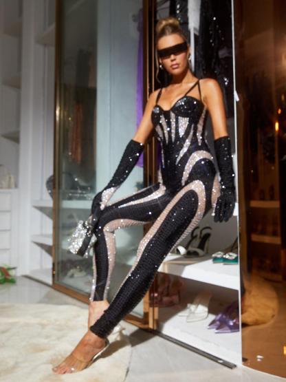 Diamante Jumpsuit In Black | Mix Mix Style [Hot Seller]-Mix MIx Style
