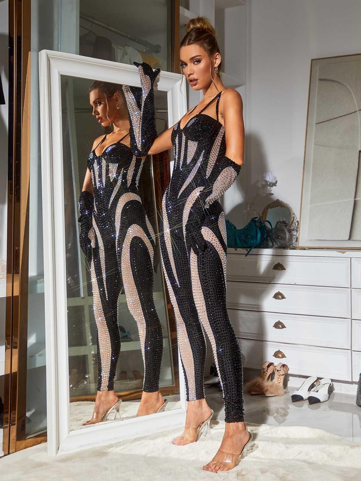 Diamante Jumpsuit In Black | Mix Mix Style [Hot Seller]-Mix MIx Style