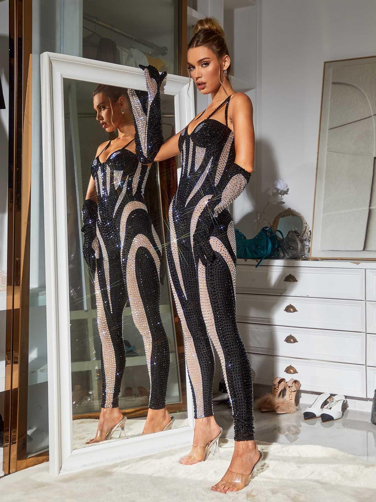 Diamante Jumpsuit In Black | Mix Mix Style [Hot Seller]-Mix MIx Style