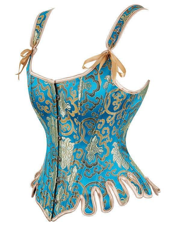 Classic Jacquard Corset Top In Blue | Mix Mix Style [Hot Seller]-Mix MIx Style