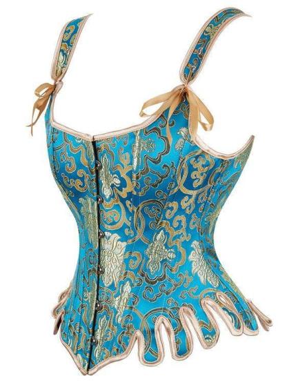 Classic Jacquard Corset Top In Blue | Mix Mix Style [Hot Seller]-Mix MIx Style