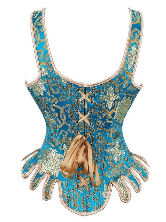 Classic Jacquard Corset Top In Blue | Mix Mix Style [Hot Seller]-Mix MIx Style