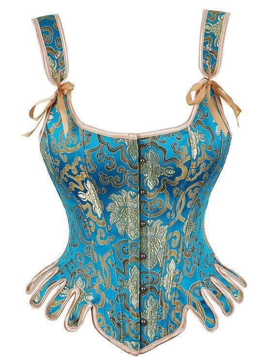 Classic Jacquard Corset Top In Blue | Mix Mix Style [Hot Seller]-Mix MIx Style