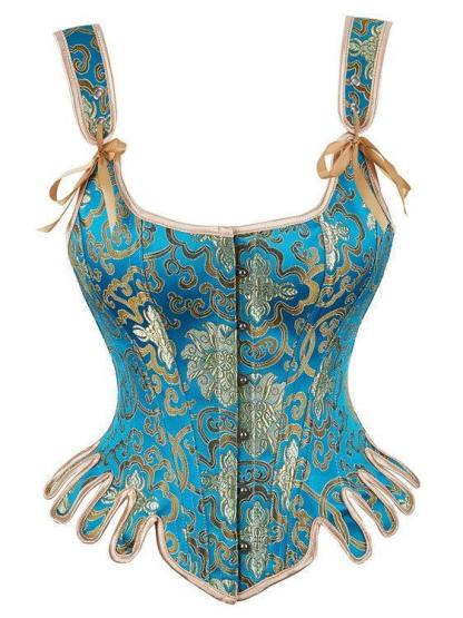 Classic Jacquard Corset Top In Blue | Mix Mix Style [Hot Seller]-Mix MIx Style