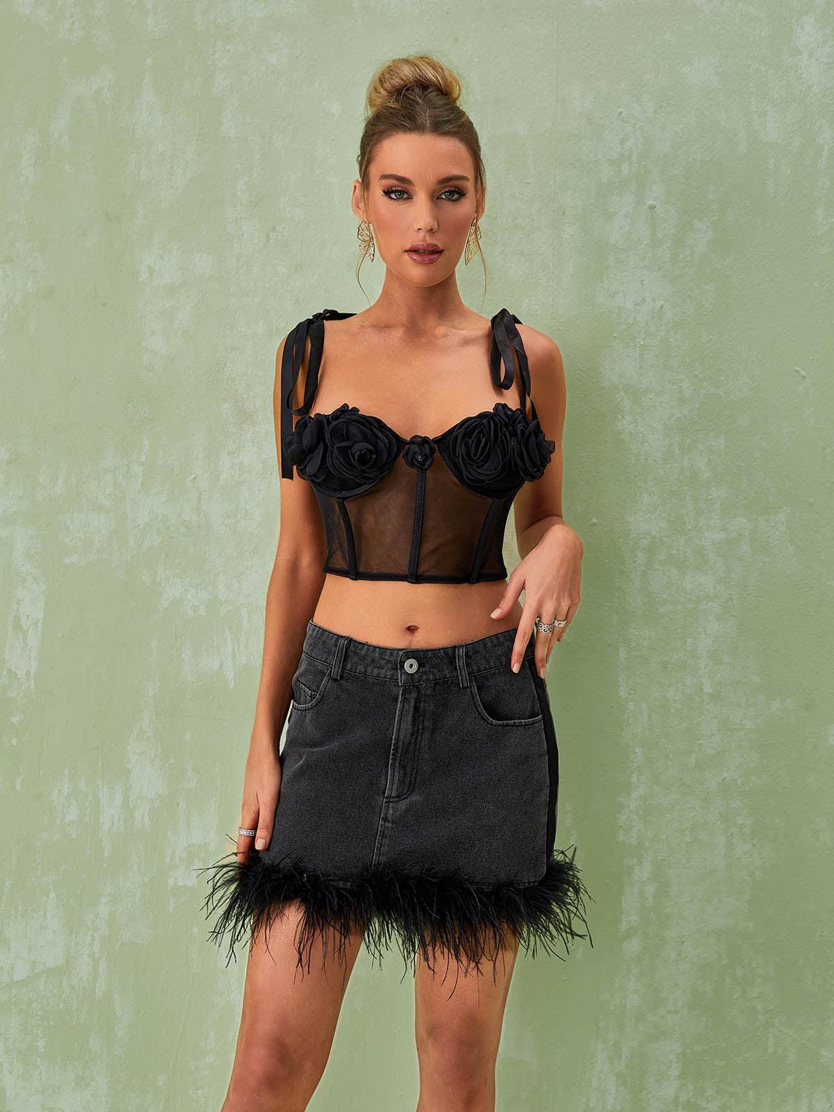 Rose Corset Top In Black | Mix Mix Style [Hot Seller]-Mix MIx Style