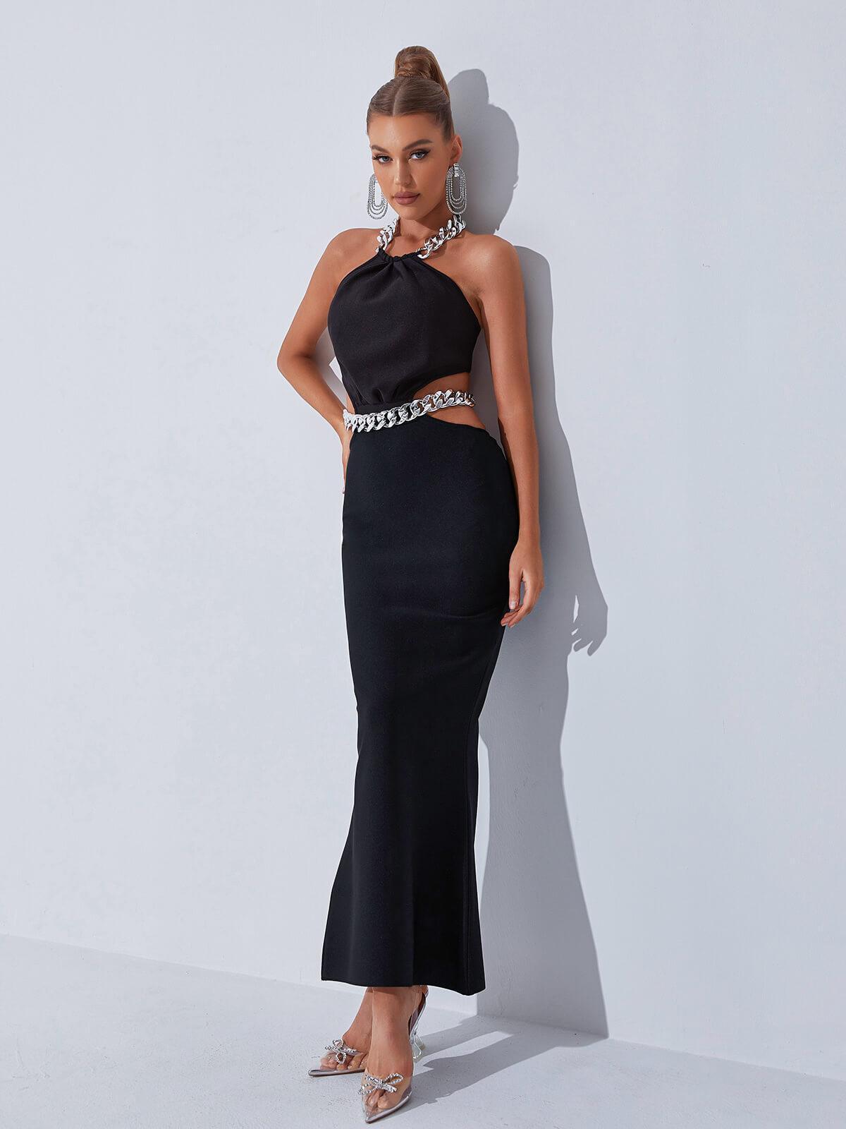Black Crossneck Halterneck Cutout Bandage Dress | Mix Mix Style [Hot Seller]-Mix MIx Style