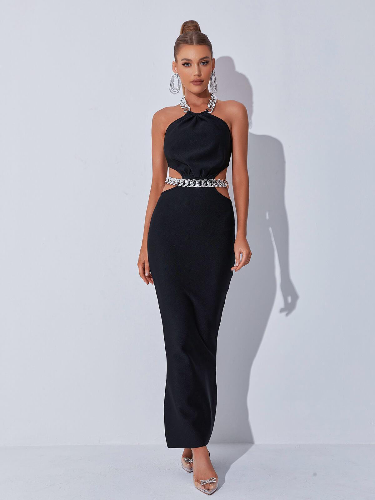 Black Crossneck Halterneck Cutout Bandage Dress | Mix Mix Style [Hot Seller]-Mix MIx Style
