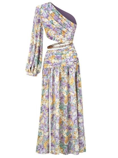 Annabella One Shoulder Floral Cutout Maxi Dress In Purple-Mix MIx Style