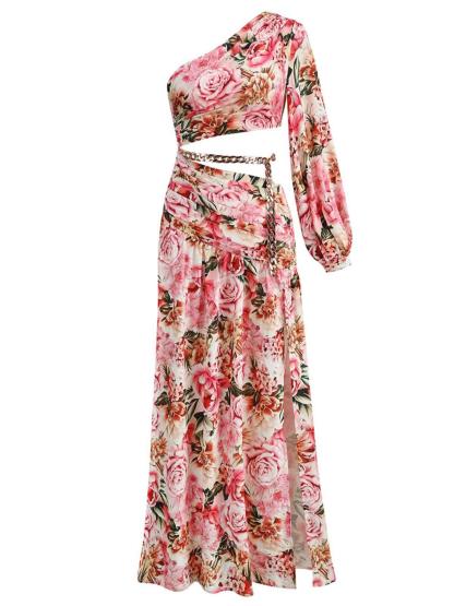 Annabella One Shoulder Floral Cutout Maxi Dress In Pink | Mix Mix Style [Hot Seller]-Mix MIx Style