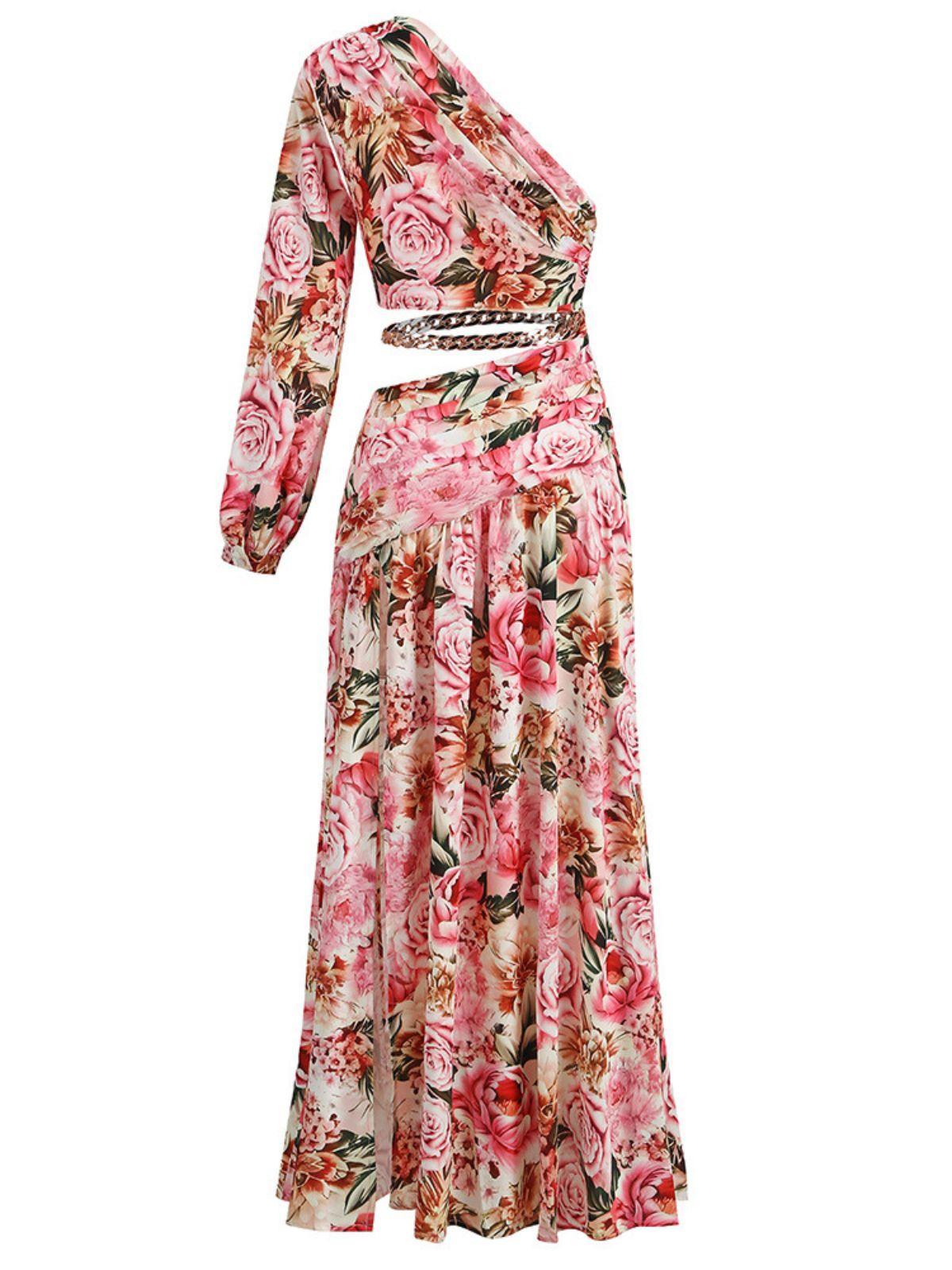 Annabella One Shoulder Floral Cutout Maxi Dress In Pink | Mix Mix Style [Hot Seller]-Mix MIx Style