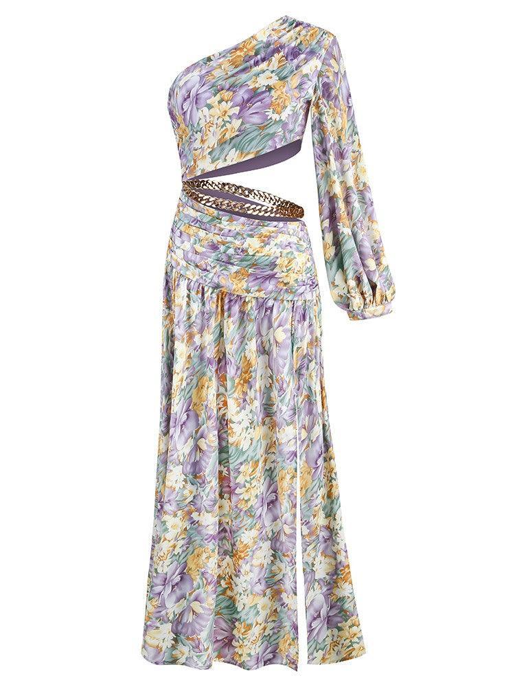 Annabella One Shoulder Floral Cutout Maxi Dress In Purple-Mix MIx Style