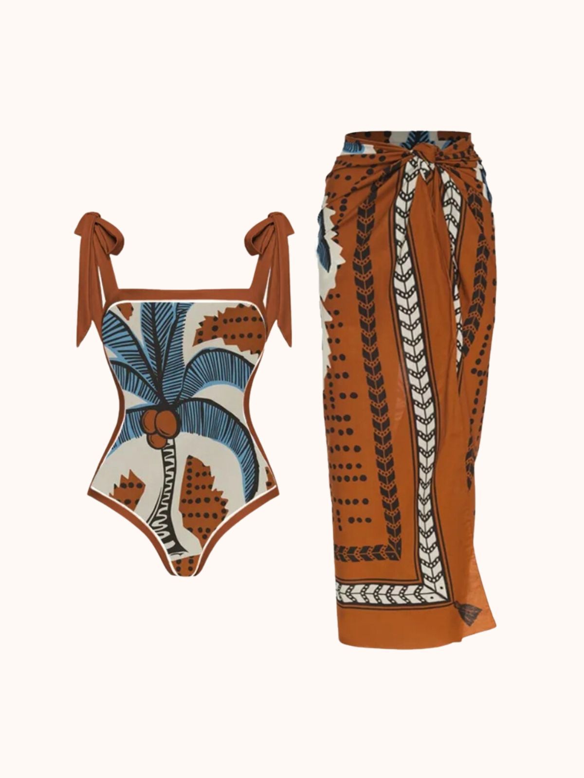 Beach Brown Printed Swimwear Two Piece Set | Mix Mix Style-Mix MIx Style