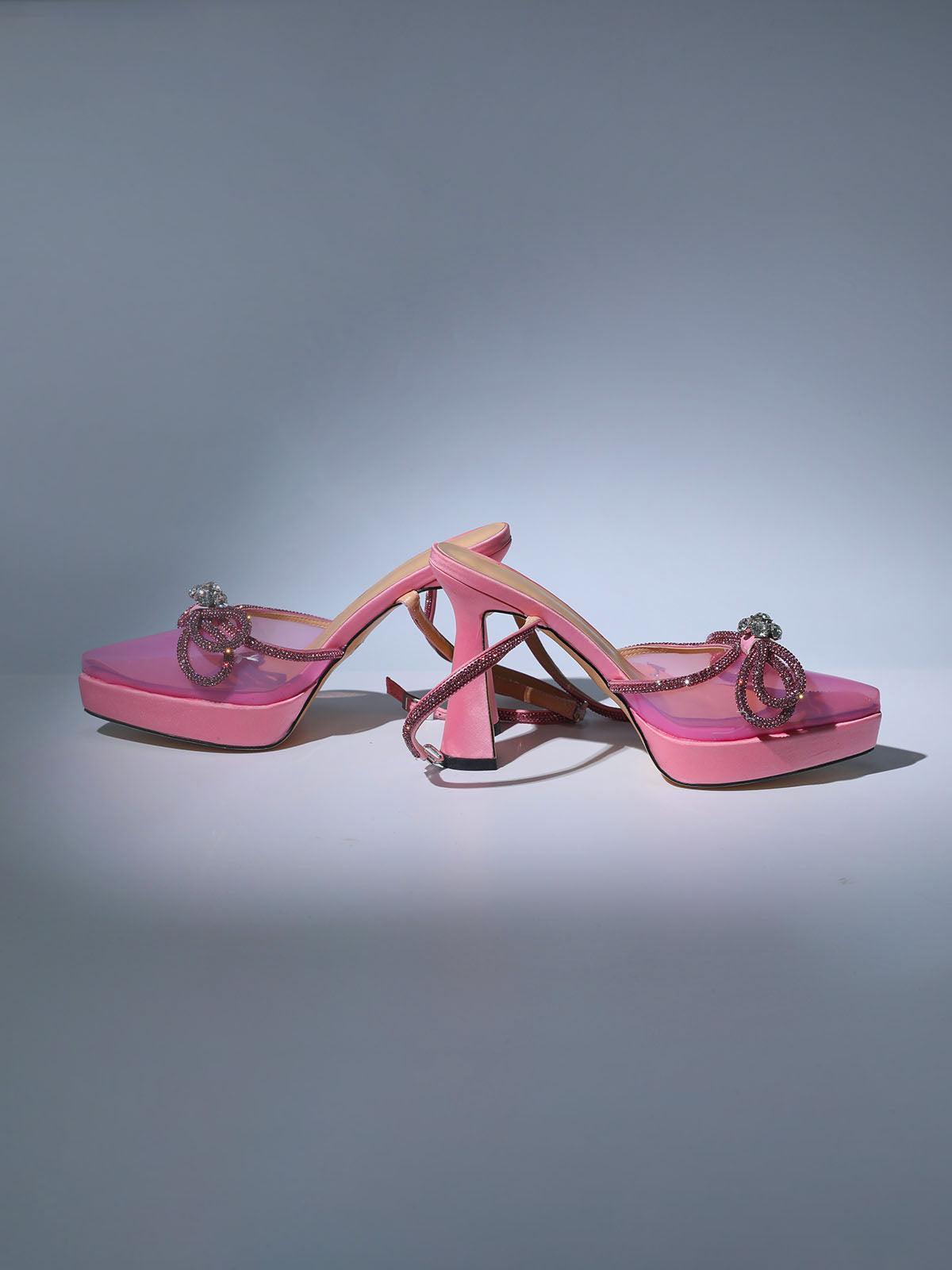 Anouk Bow Crystal Heels In Pink-Mix MIx Style