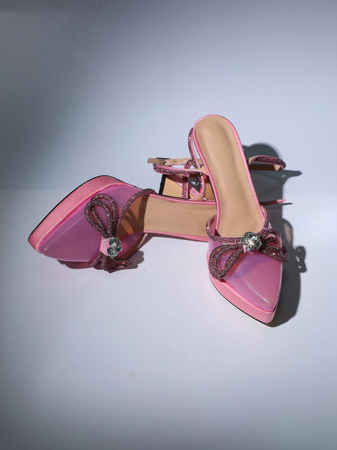 Anouk Bow Crystal Heels In Pink-Mix MIx Style