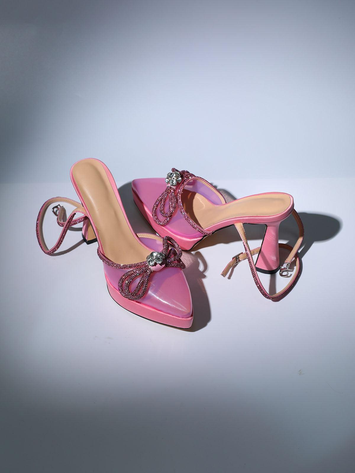 Anouk Bow Crystal Heels In Pink-Mix MIx Style