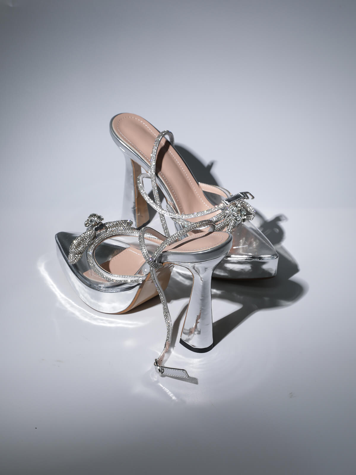 Anouk Bow Crystal Heels In Silver-Mix MIx Style