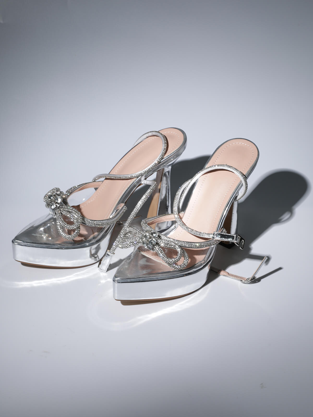 Anouk Bow Crystal Heels In Silver-Mix MIx Style