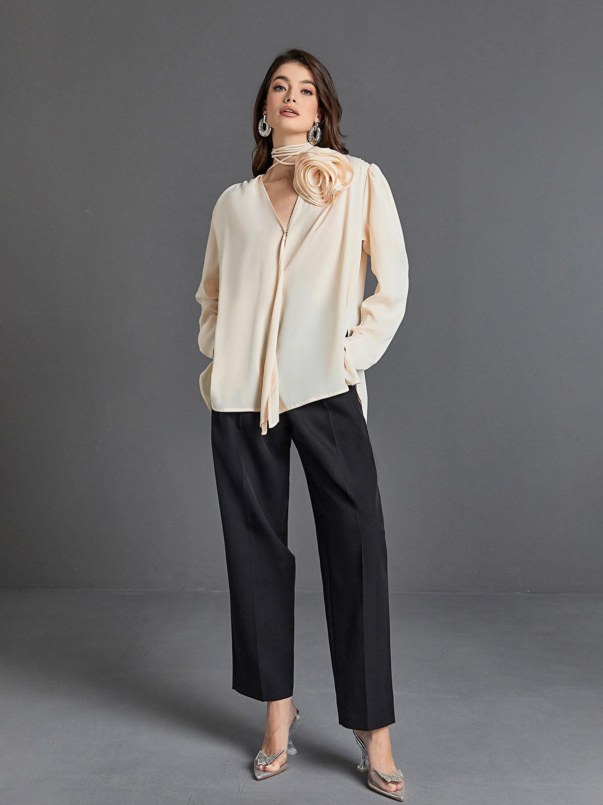 Anoushka Satin Flower Embellished Blouse-Mix MIx Style