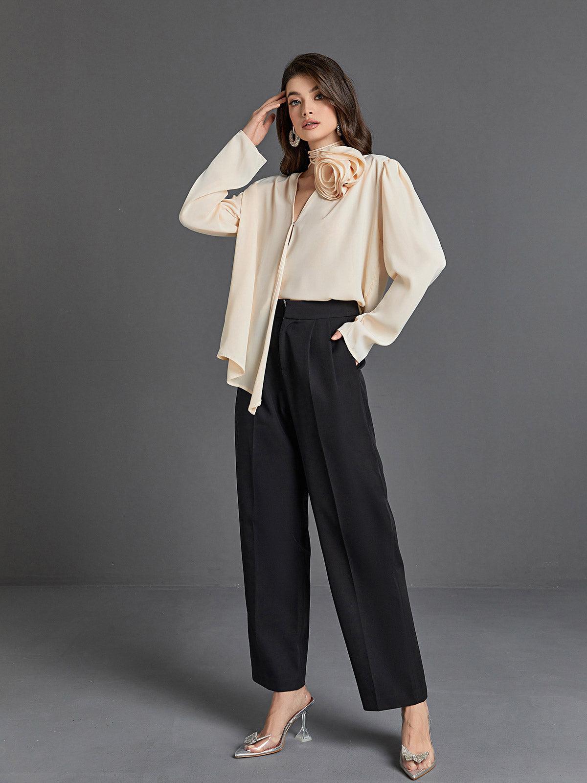 Anoushka Satin Flower Embellished Blouse-Mix MIx Style