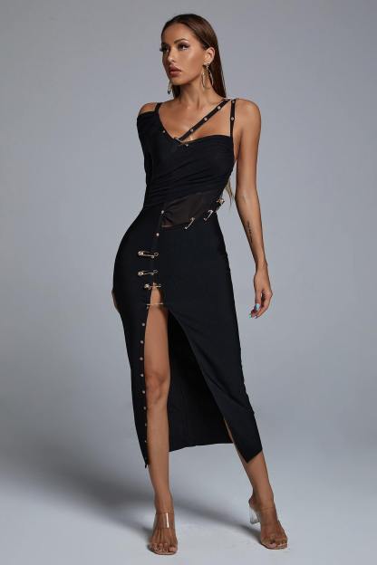 Black One Shoulder Slit Bandage Dress | Mix Mix Style [Hot Seller]-Mix MIx Style