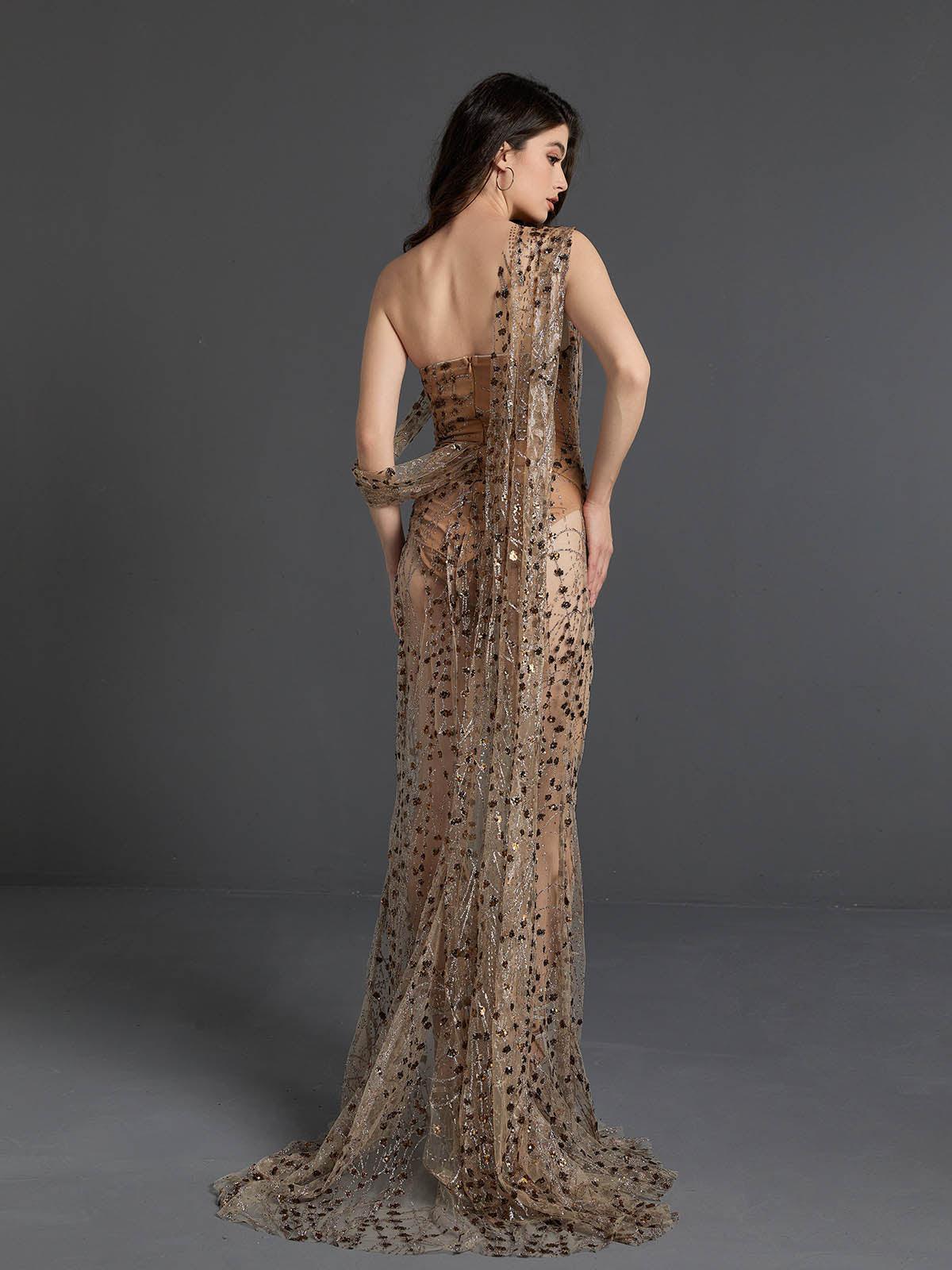 Nude Split Sequin Maxi Dress | Mix Mix Style [Hot Seller]-Mix MIx Style