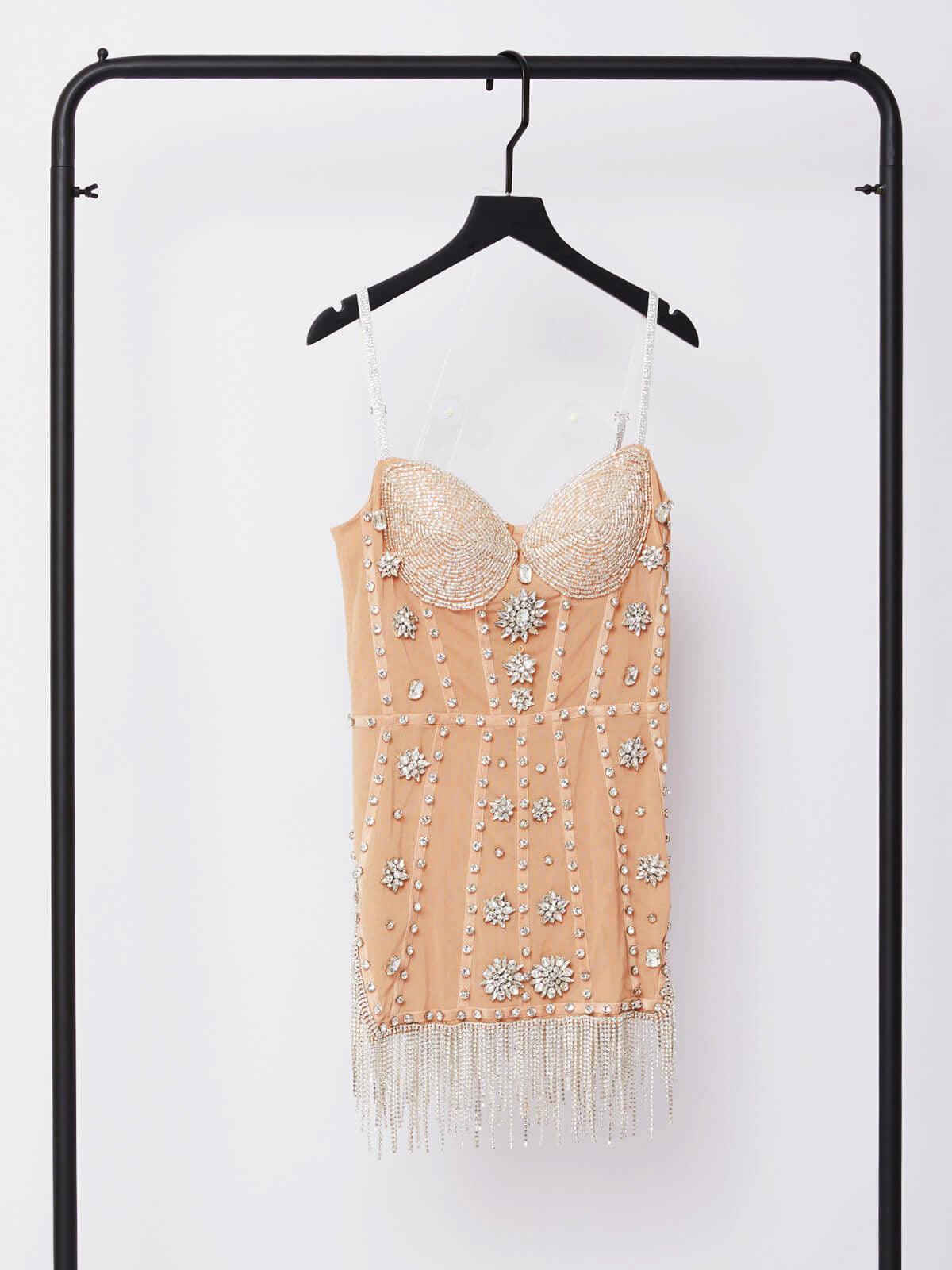 Nude Embellished Mini Dress | Mix Mix Style [Hot Seller]-Mix MIx Style