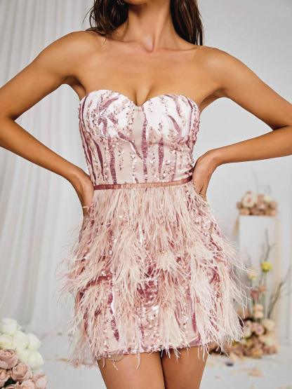 Ashlyn Strapless Feather Sequin Mini Dress-Mix MIx Style