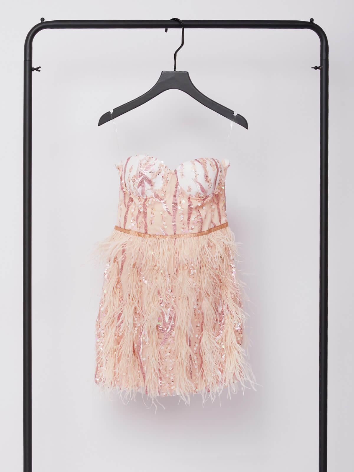 Ashlyn Strapless Feather Sequin Mini Dress-Mix MIx Style